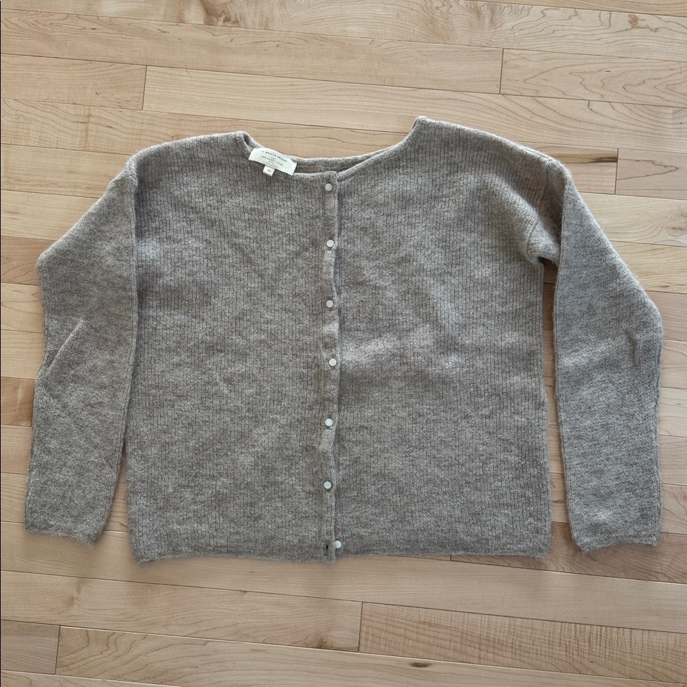 Sezane Neutral Ribbed Button Cardigan in Taupe - Picture 3 of 4